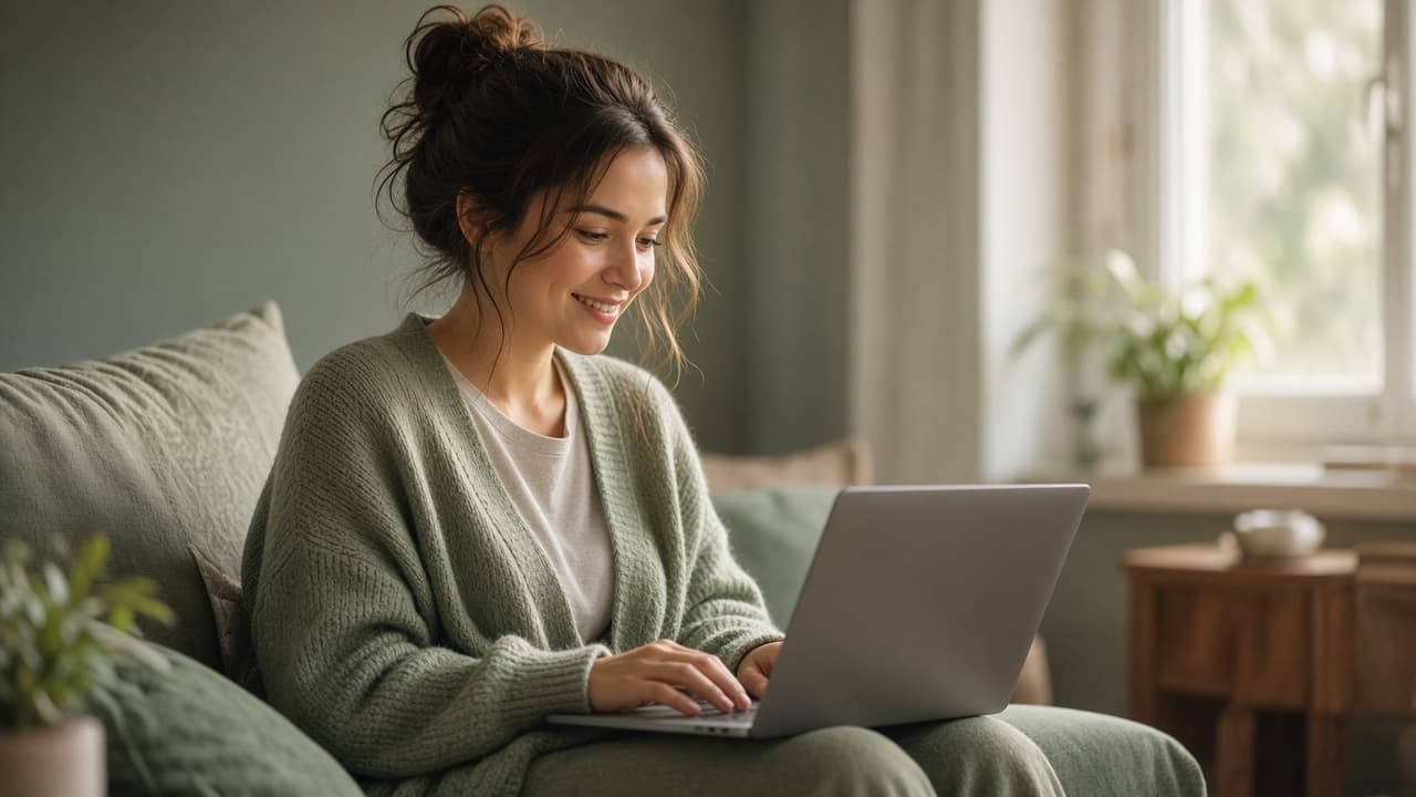 Companion connecting online from a calm, sunlit space